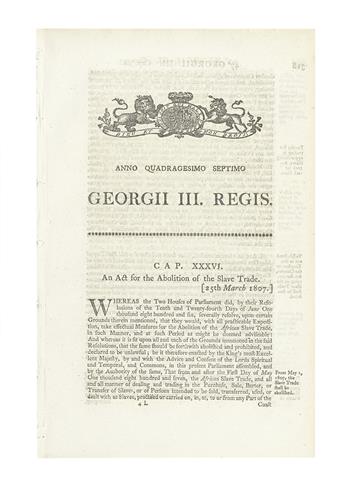 ACT OF PARLIAMENT. An Act for the Abolition of the Slave Trade * [with] forty-five other related acts.